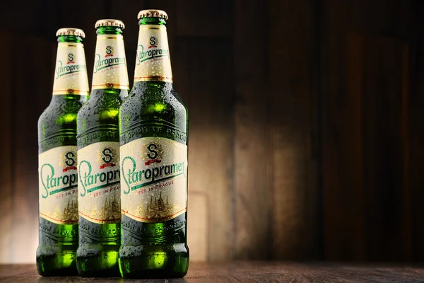 Three bottles of Staropramen beer — Stock Photo, Image