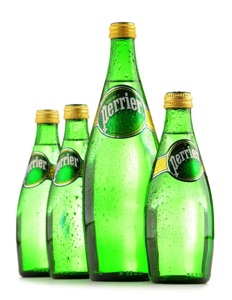 Bottles of Perrier mineral water isolated on white — Stock Photo, Image