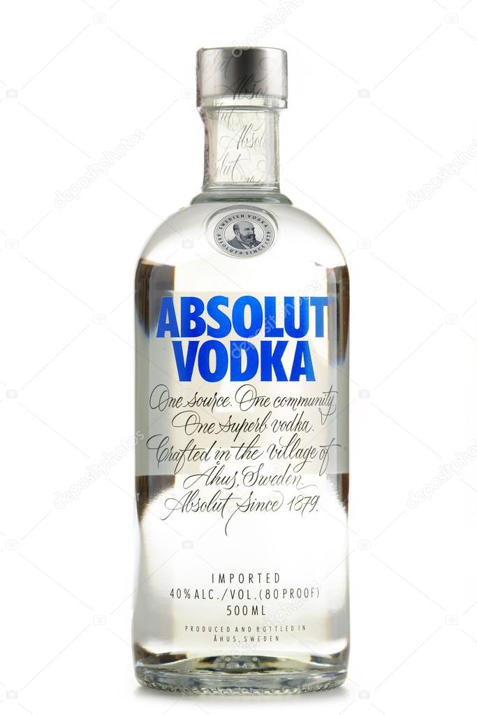 POZNAN, POLAND - JUNE 23, 2016: Absolut Vodka is a brand of vodka, produced near Ahus, in Sweden. Owned by French group Pernod Ricard it is one of the largest brand of alcoholic spirits in the world.