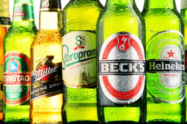 Çeşitli küresel bira markalarının şişe