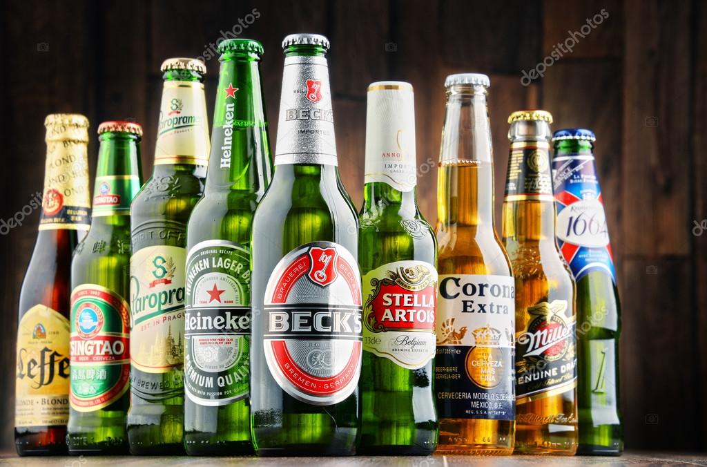 POZNAN, POLAND - JULY 14, 2016: beer is the world's most widely consumed alcoholic beverage; its global market is largely dominated by brands of several multinational corporations