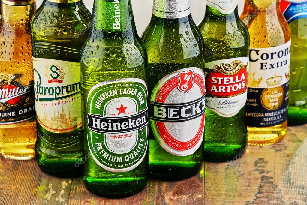 POZNAN, POLAND - JULY 14, 2016: beer is the world's most widely consumed alcoholic beverage; its global market is largely dominated by brands of several multinational corporations