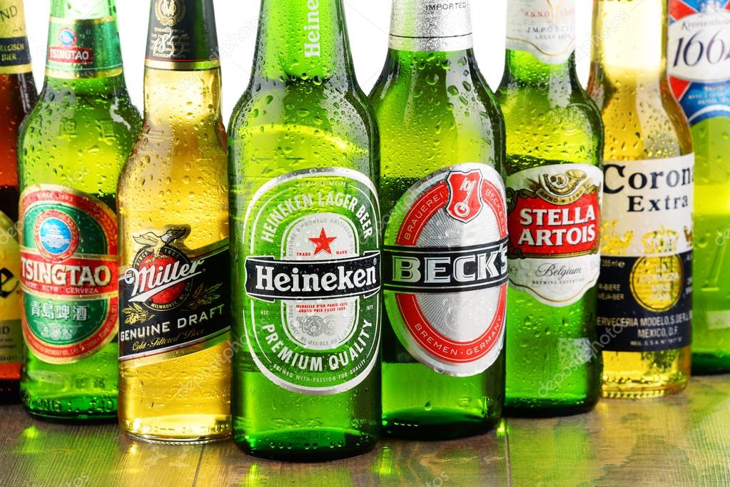 POZNAN, POLAND - JULY 14, 2016: beer is the world's most widely consumed alcoholic beverage; its global market is largely dominated by brands of several multinational corporations