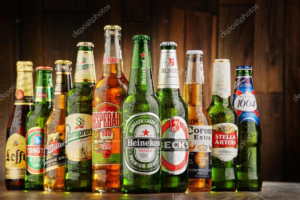 POZNAN, POLAND - JULY 14, 2016: beer is the world's most widely consumed alcoholic beverage; its global market is largely dominated by brands of several multinational corporations