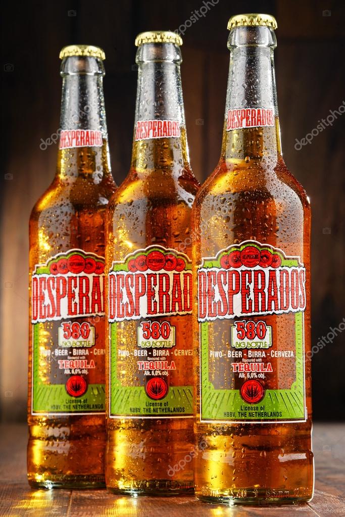 Bottle of Desperados pale lager flavored with tequila Stock Photo