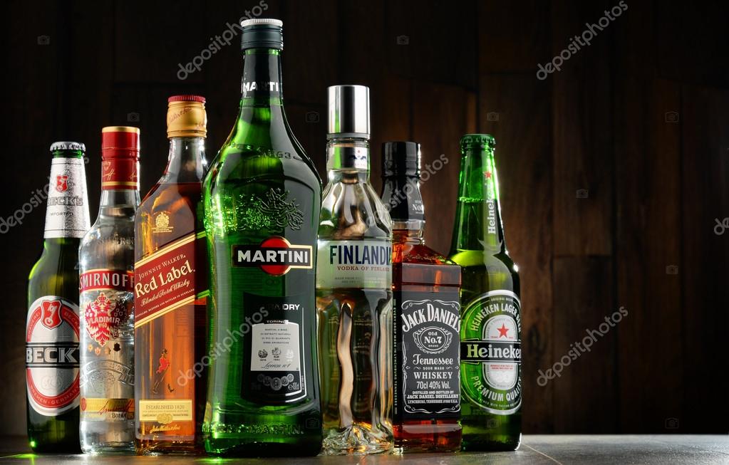 POZNAN, POLAND - JULY 15, 2016:Worldwide some 2 billion people use alcohol, one of the most widely used recreational drugs on earth, with yearly consumption of over 6 liters of pure alcohol per person