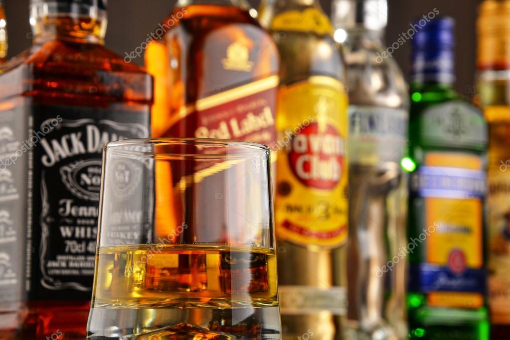 POZNAN, POLAND - JULY 27, 2016:Worldwide some 2 billion people use alcohol, one of the most widely used recreational drugs on earth, with yearly consumption of over 6 liters of pure alcohol per person