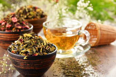 Çay ve çay kase Kupası ile kompozisyon bırakır