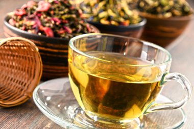 Çay ve çay kase Kupası ile kompozisyon bırakır