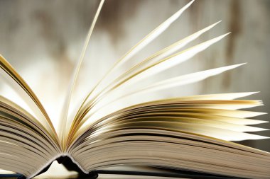 Masanın üzerinde ciltli kitap olan kompozisyon