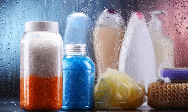 Different Containers Body Care Products Bathroom — Stock Photo, Image