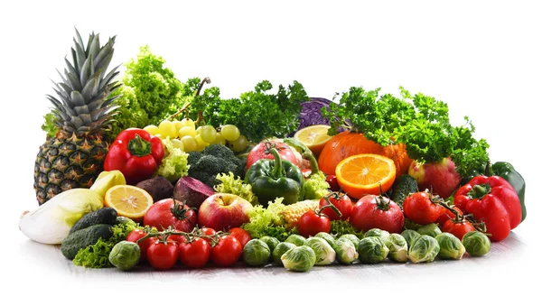 Skład Świeżymi Warzywami Owocami Białym Tle — Zdjęcie stockowe