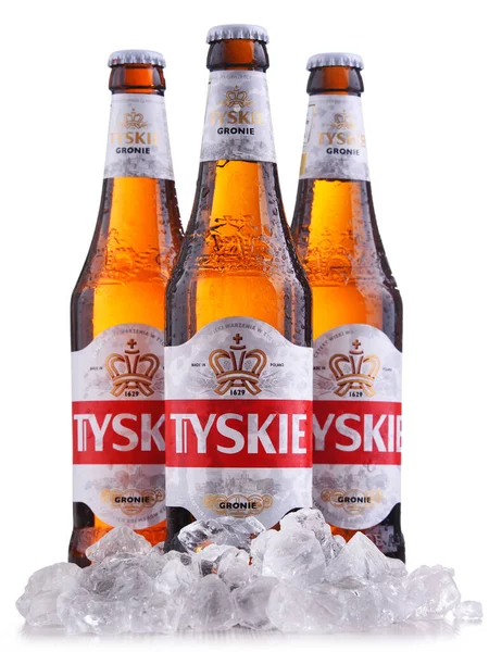 Poznan Pol Oct 2020 Botellas Tyskie Marca Cerveza Más Vendida —  Fotos de Stock