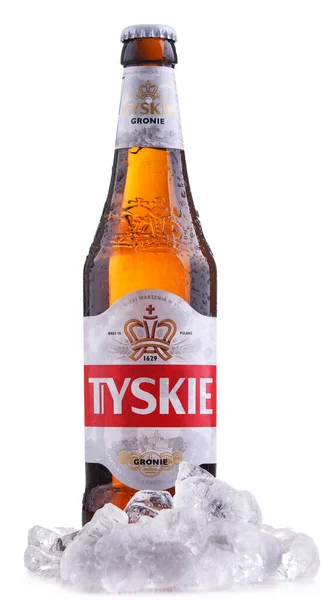 Poznan Pol Oct 2020 Botella Tyskie Marca Cerveza Más Vendida — Foto de Stock