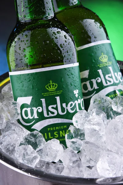 Poznan Pol Oct 2020 Bottles Carlsberg Pale Lager Beer Produced — Stock Photo, Image