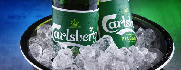 Poznan Pol Octubre 2020 Botellas Cerveza Carlsberg Pale Lager Producidas —  Fotos de Stock
