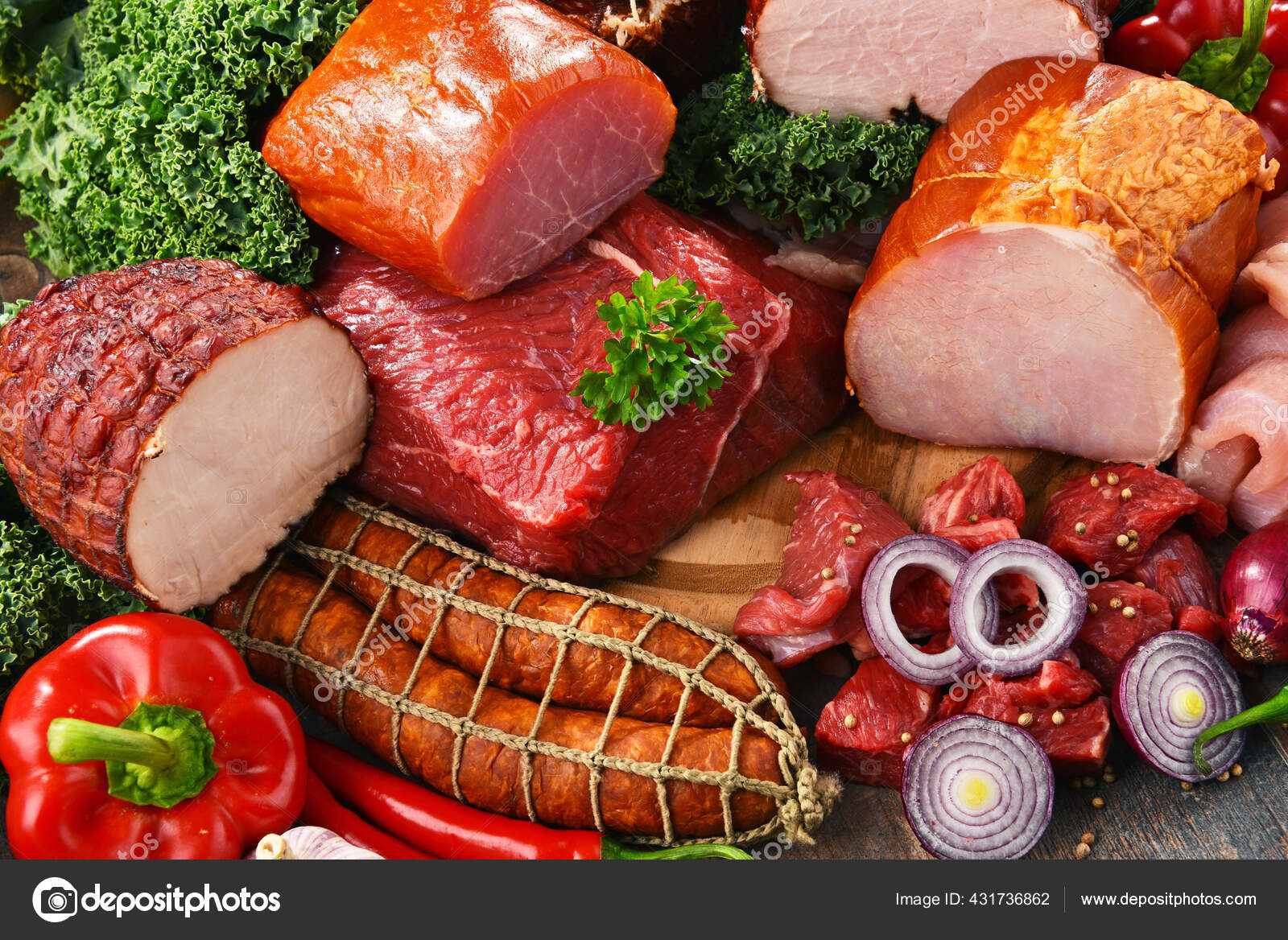 Variety Meat Products Including Ham Sausages Stock Photo by ©monticello