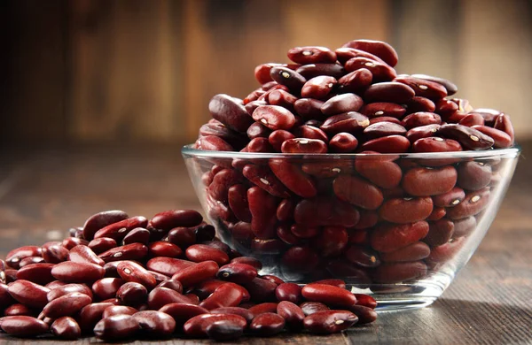 Composition Bowl Kidney Bean Wooden Table — Stock Photo, Image