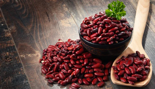 Composition Bowl Kidney Bean Wooden Table — Stock Photo, Image