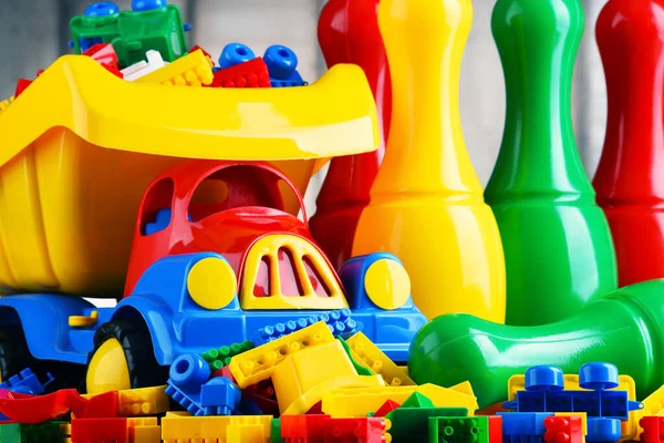 Красочные Пластиковые Игрушки Детской Комнате — стоковое фото