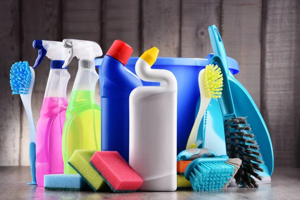 Variety Detergent Bottles Chemical Cleaning Supplies — Stock Photo, Image