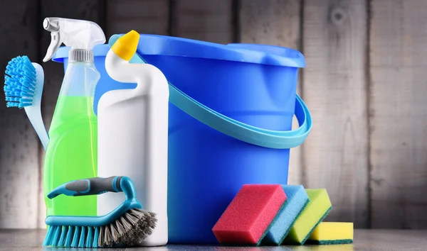 Variety Detergent Bottles Chemical Cleaning Supplies — Stock Photo, Image