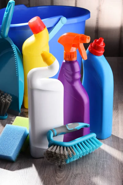 Varietà Bottiglie Detergenti Detergenti Chimici — Foto Stock