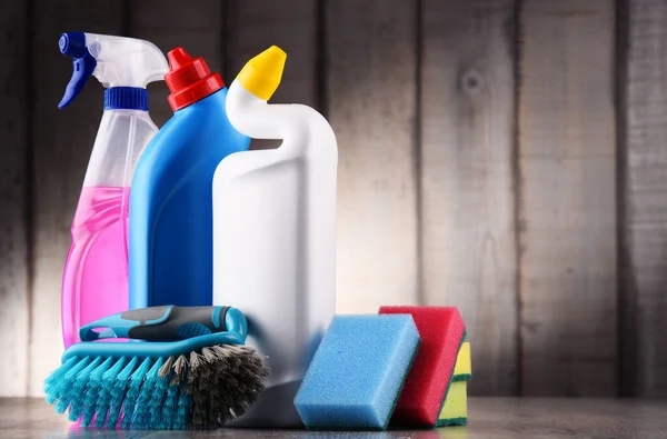 Variety Detergent Bottles Chemical Cleaning Supplies — Stock Photo, Image