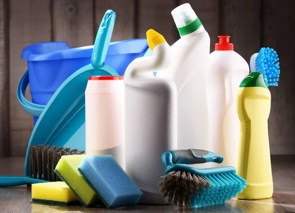 Varietà Bottiglie Detergenti Detergenti Chimici — Foto Stock
