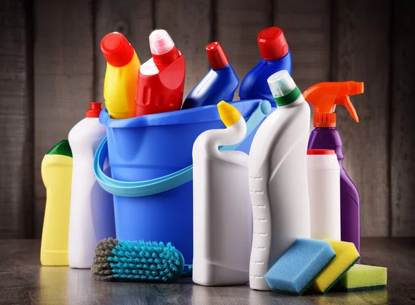 Variety Detergent Bottles Chemical Cleaning Supplies — Stock Photo, Image