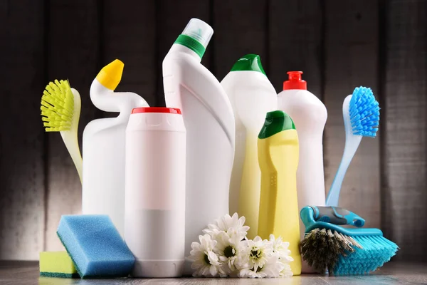 Varietà Bottiglie Detergenti Detergenti Chimici — Foto Stock