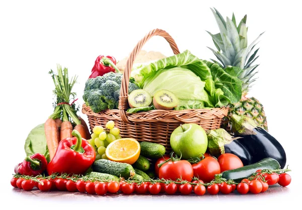 Zusammensetzung Mit Verschiedenen Rohen Bio Gemüsesorten Und Früchten Detox Diät — Stockfoto