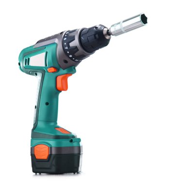 Beyaz arkaplanda izole edilmiş bir vida tabancası