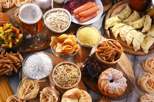 Composição Com Variedade Produtos Alimentares Que Contêm Glúten — Fotografia de Stock