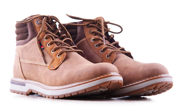 Par Zapatos Cuero Invierno Para Hombres Marrones Aislados Sobre Fondo — Foto de Stock