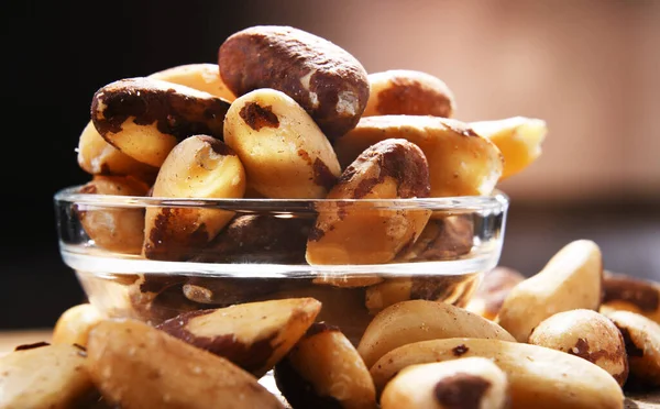 Composición Con Tazón Nueces Brasil Sin Cáscara Delicias —  Fotos de Stock