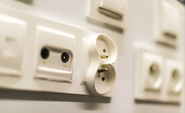 Electric Sockets Switches Presented Electrical Goods Store — Stock Photo, Image