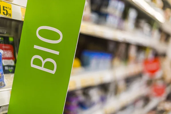 Bio Levensmiddelen Koop Aangeboden Een Supermarkt — Stockfoto