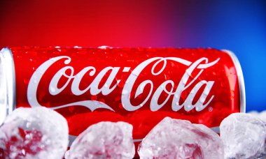 POZNAN, POL - MAY 13, 2021: A Can of Coca-Cola, a carbonated soft drink manufactured by The Coca-Cola Company headquartered in Atlanta, Georgia, USA