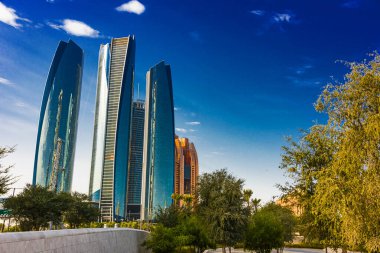 Abu Dhabi, Birleşik Arap Emirlikleri - 10 Şubat 2019: Etihad kuleleri Abu Dabi, Birleşik Arap Emirlikleri