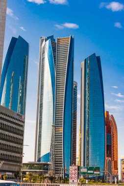 Abu Dhabi, Birleşik Arap Emirlikleri - 10 Şubat 2019: Etihad kuleleri Abu Dabi, Birleşik Arap Emirlikleri