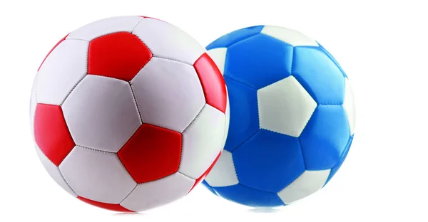 Two Leather Soccer Balls Isolated White Background — Stockfoto
