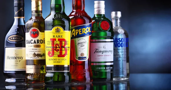 Poznan Pol May 2021 Bottles Assorted Global Hard Liquor Brands — Stock Photo, Image