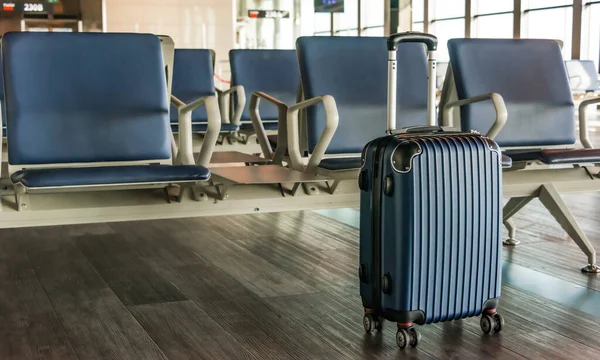 Small Plastic Travel Suitcase Airport Hall — Stock Photo, Image