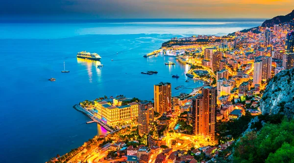 Vista Ciudad Mónaco Riviera Francesa Después Del Atardecer —  Fotos de Stock