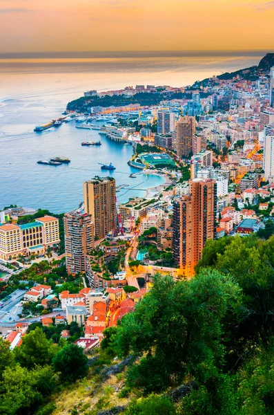 View City Monaco French Riviera Sunset — Stock Photo, Image