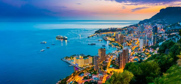 Blick Auf Die Stadt Monaco Der Französischen Riviera Nach Sonnenuntergang — Stockfoto