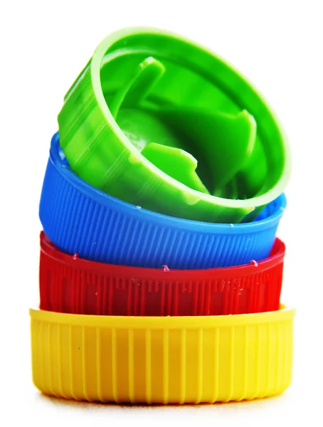 Colorful Plastic Bottle Caps Isolated White Recycling — Stock Photo, Image