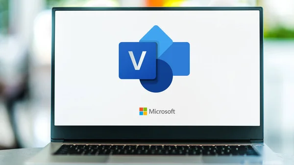 Poznan Pol Maggio 2021 Computer Portatile Che Visualizza Logo Microsoft — Foto Stock