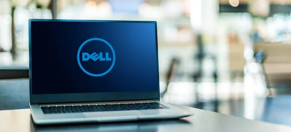 Poznan Pol Sep 2020 Laptop Computer Displaying Logo Dell American — Stock Photo, Image